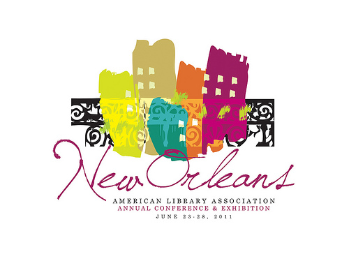 ALA Annual 2011 Image Badge showing a stylized multicolor skyline of New Orleans with the conference name and text written at the bottom.